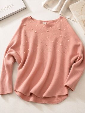 Pink Pearl-Detailed Dolman Top